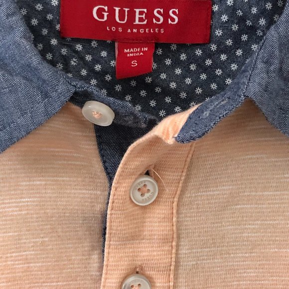 GUESS Retro Denim Trim Short Sleeve Polo Shirt - Picture 2 of 8